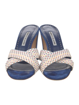 Manolo Blahnik Suede Colorblock Pattern Slides