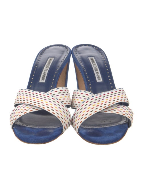 Manolo Blahnik Suede Colorblock Pattern Slides