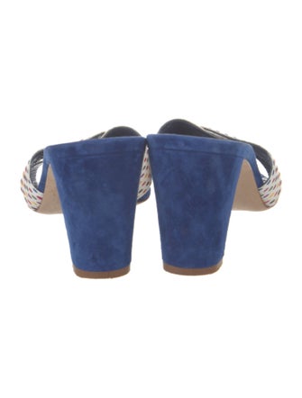 Manolo Blahnik Suede Colorblock Pattern Slides