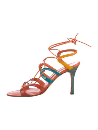 Manolo Blahnik Leather Colorblock Pattern Sandals