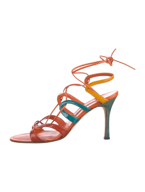 Manolo Blahnik Leather Colorblock Pattern Sandals