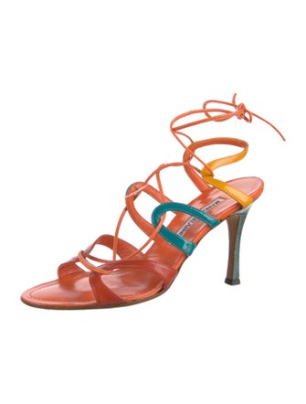 Manolo Blahnik Leather Colorblock Pattern Sandals