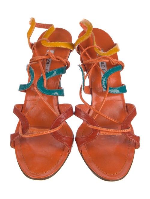 Manolo Blahnik Leather Colorblock Pattern Sandals