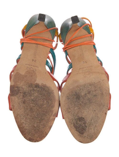 Manolo Blahnik Leather Colorblock Pattern Sandals
