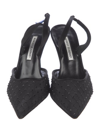 Manolo Blahnik Mesh Crystal Embellishments Slingback Pumps
