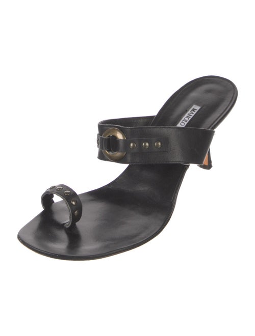 Manolo Blahnik Leather Studded Accents Slides
