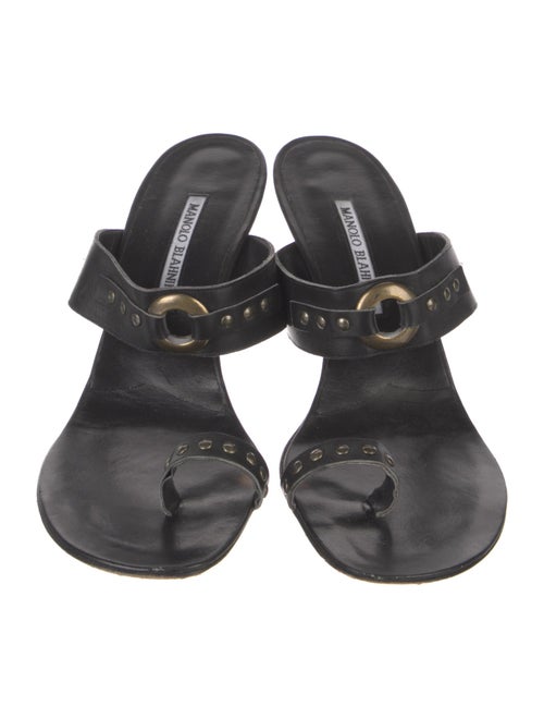 Manolo Blahnik Leather Studded Accents Slides