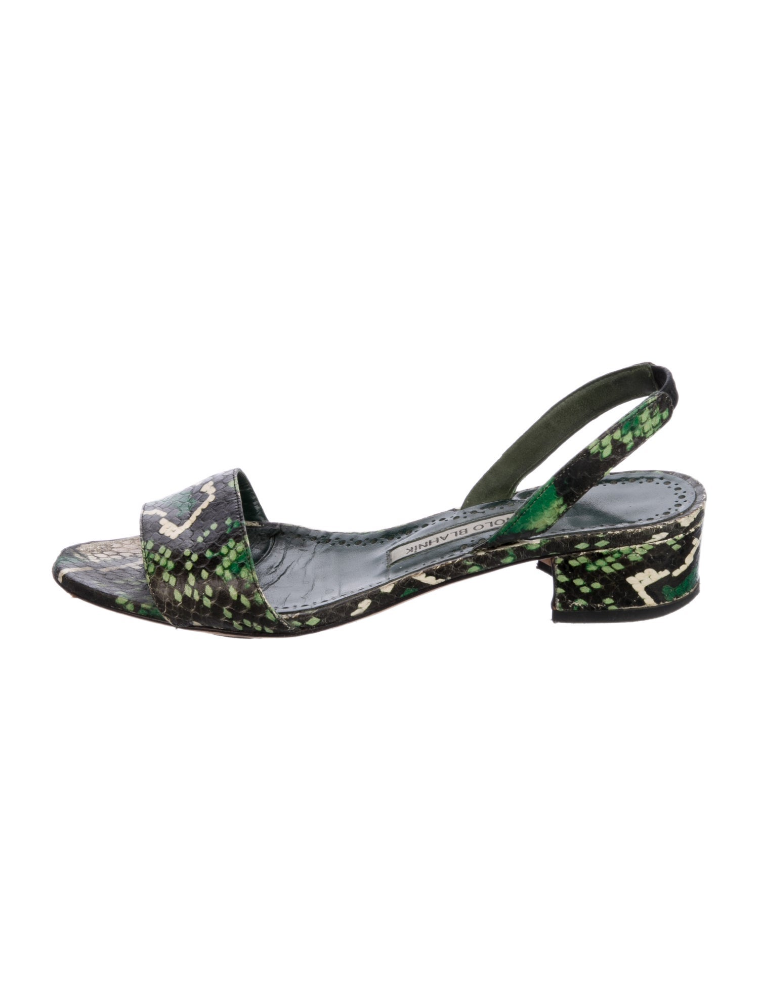Manolo Blahnik Snakeskin Animal Print Slingback Sandals
