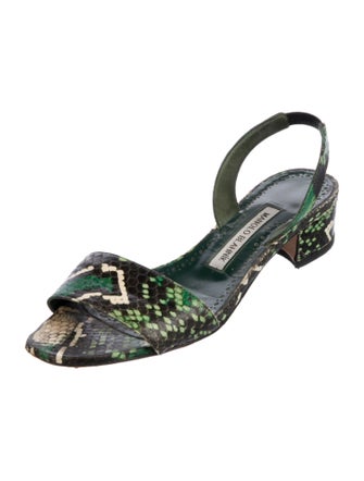 Manolo Blahnik Snakeskin Animal Print Slingback Sandals