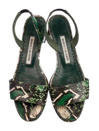Manolo Blahnik Snakeskin Animal Print Slingback Sandals