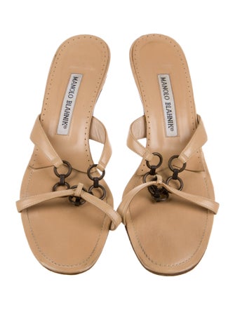 Manolo Blahnik Leather Chain-Link Accents Slides