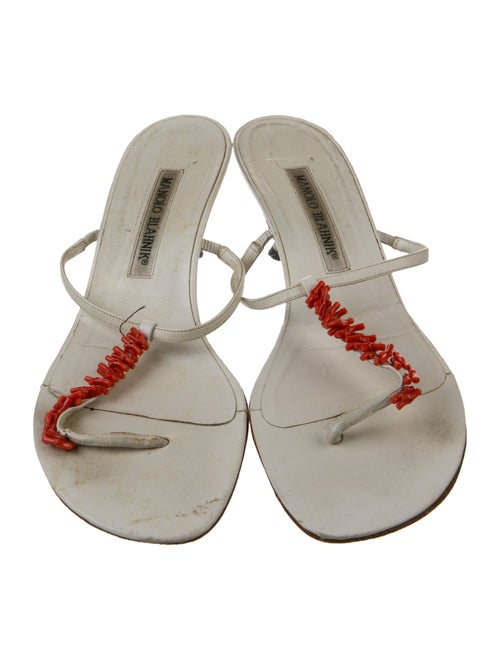 Manolo Blahnik Leather Colorblock Pattern Flip Flops