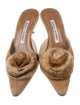 Manolo Blahnik Suede Fur Trim Mules