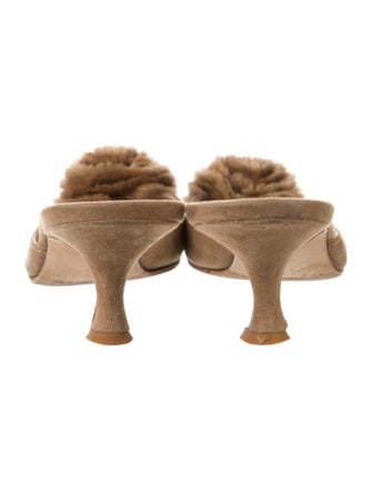 Manolo Blahnik Suede Fur Trim Mules