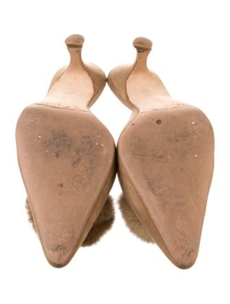 Manolo Blahnik Suede Fur Trim Mules