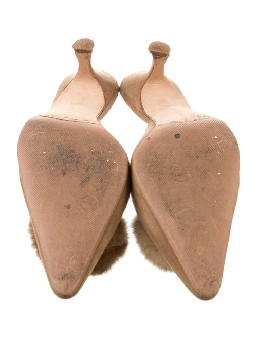 Manolo Blahnik Suede Fur Trim Mules