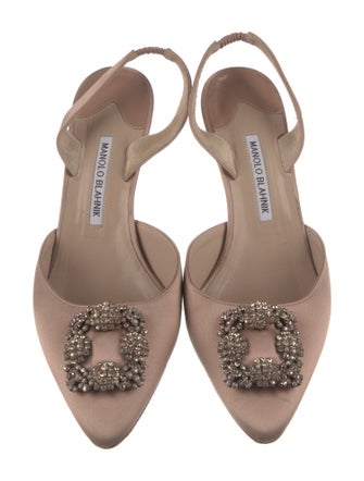Manolo Blahnik Satin Crystal Embellishments Slingback Pumps