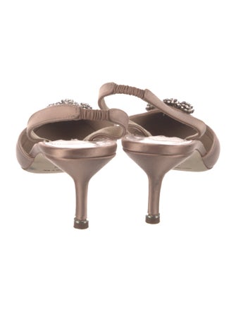 Manolo Blahnik Satin Crystal Embellishments Slingback Pumps