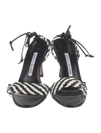 Manolo Blahnik Leather Colorblock Pattern Slingback Sandals