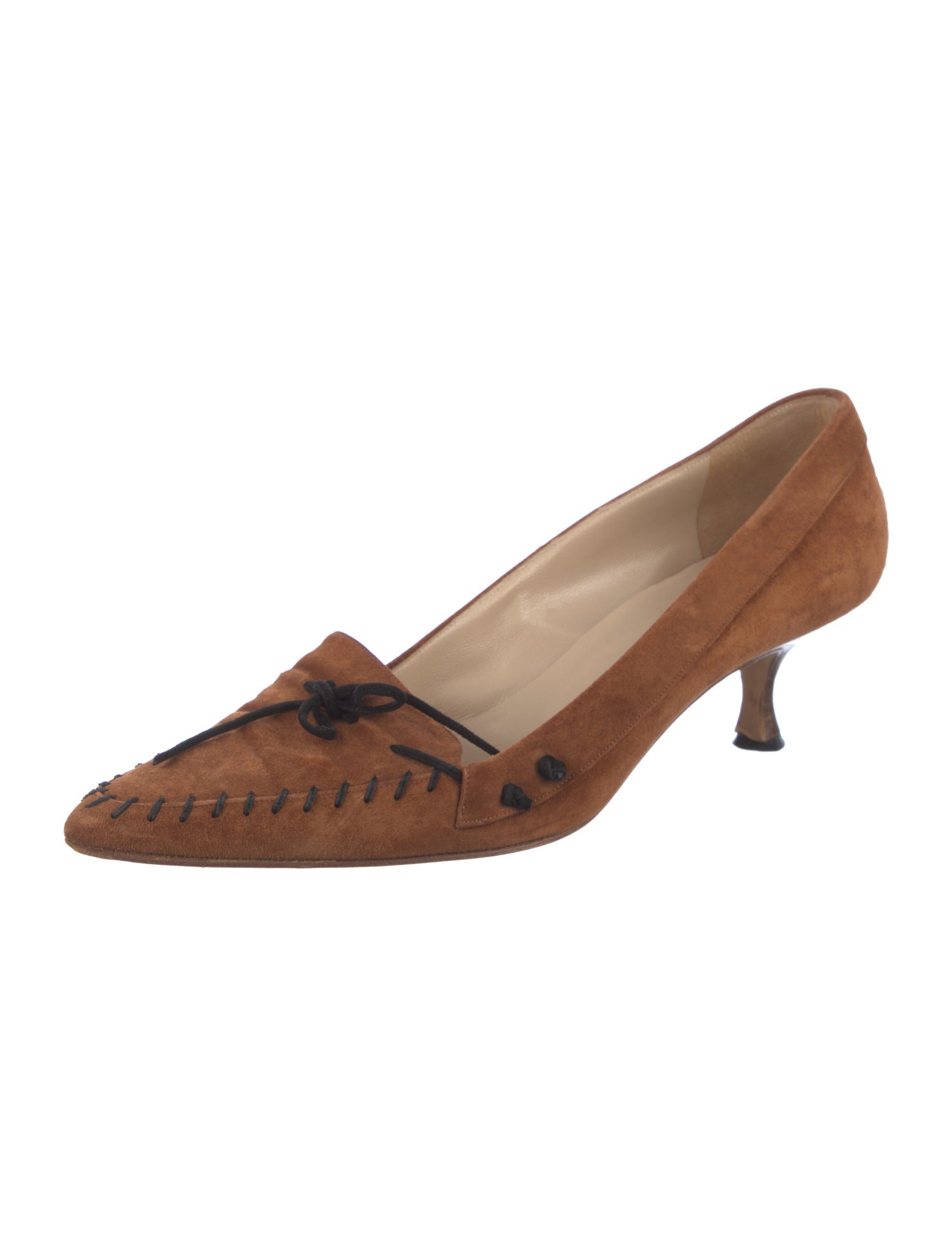Manolo Blahnik Suede Whipstitch Trim Pumps