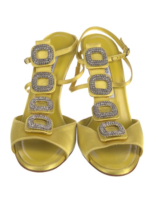 Manolo Blahnik Satin Crystal Embellishments T-Strap Sandals