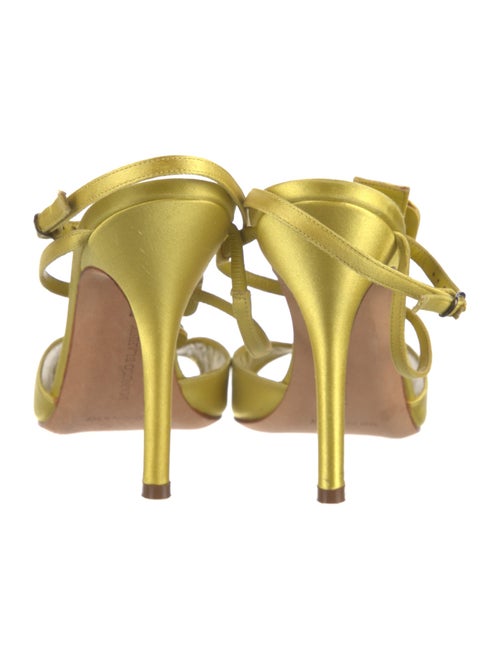 Manolo Blahnik Satin Crystal Embellishments T-Strap Sandals