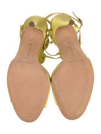 Manolo Blahnik Satin Crystal Embellishments T-Strap Sandals