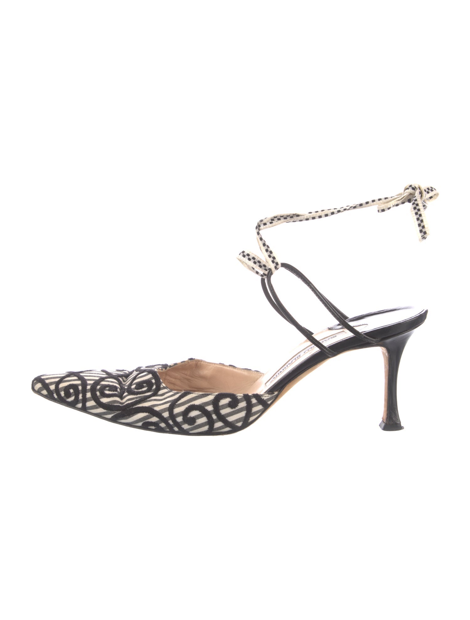 Manolo Blahnik Printed Embroidered Accent Mules
