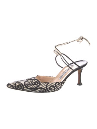 Manolo Blahnik Printed Embroidered Accent Mules