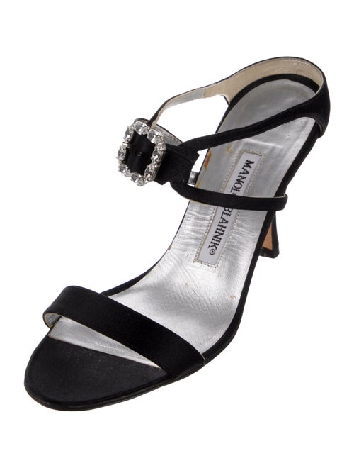 Manolo Blahnik Satin Crystal Embellishments Slides
