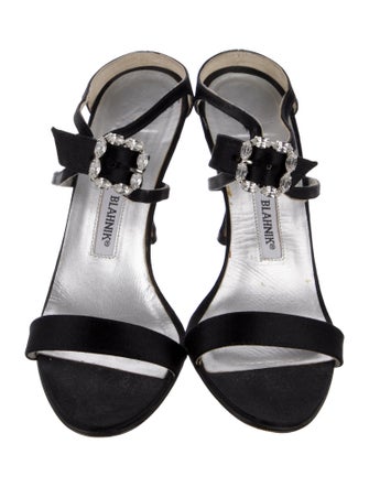 Manolo Blahnik Satin Crystal Embellishments Slides