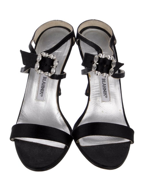 Manolo Blahnik Satin Crystal Embellishments Slides