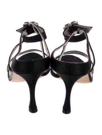 Manolo Blahnik Satin Crystal Embellishments Slides