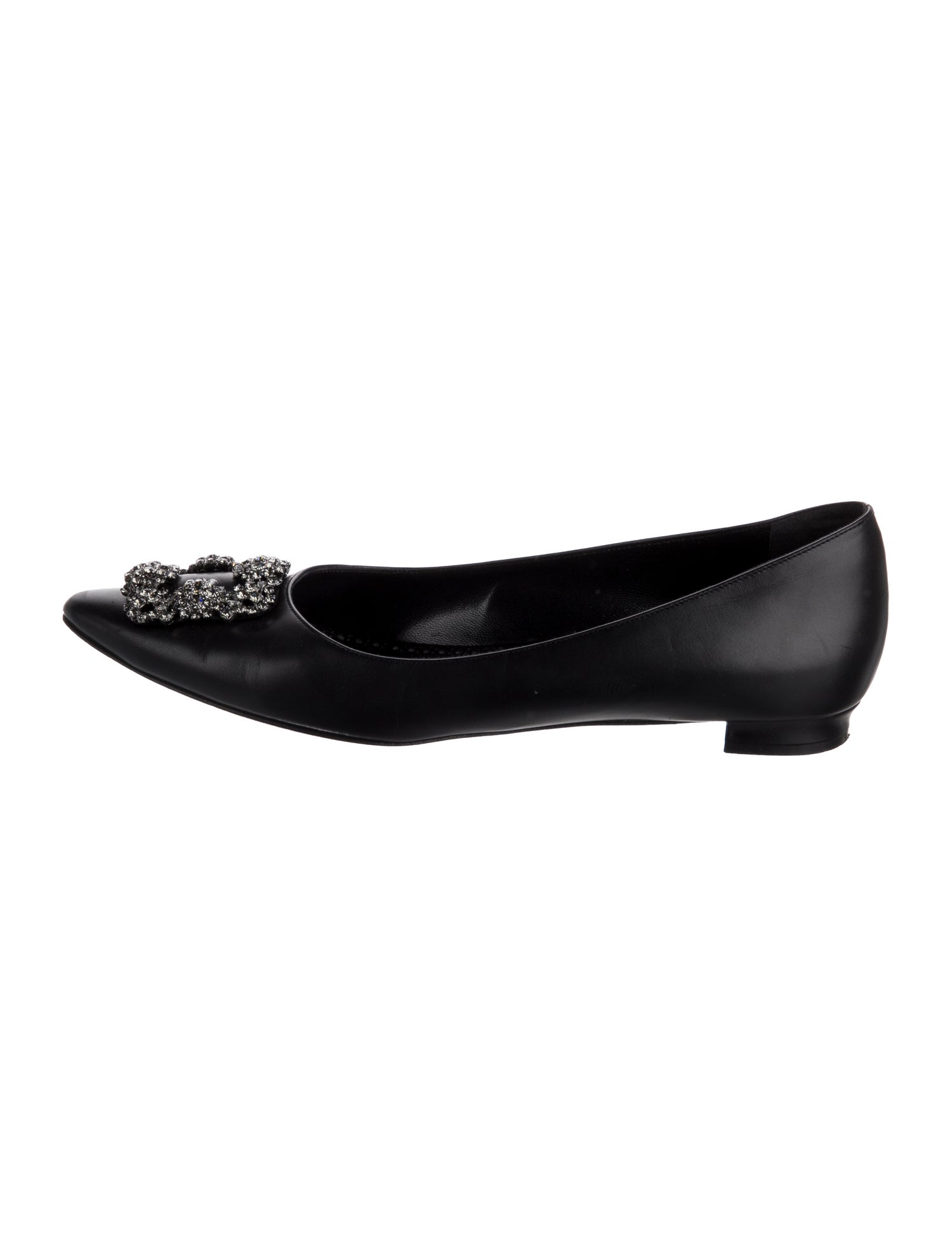Manolo Blahnik Leather Crystal Embellishments Flats