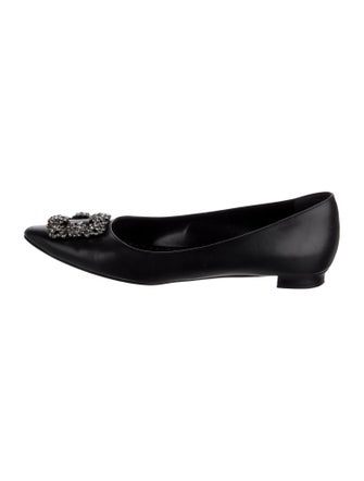 Manolo Blahnik Leather Crystal Embellishments Flats