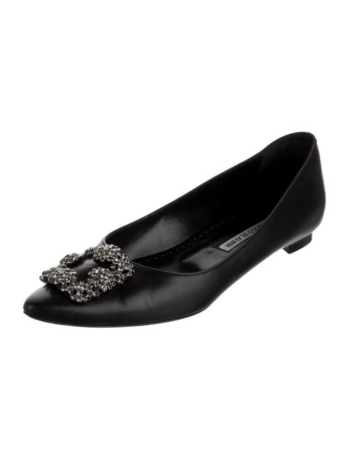 Manolo Blahnik Leather Crystal Embellishments Flats