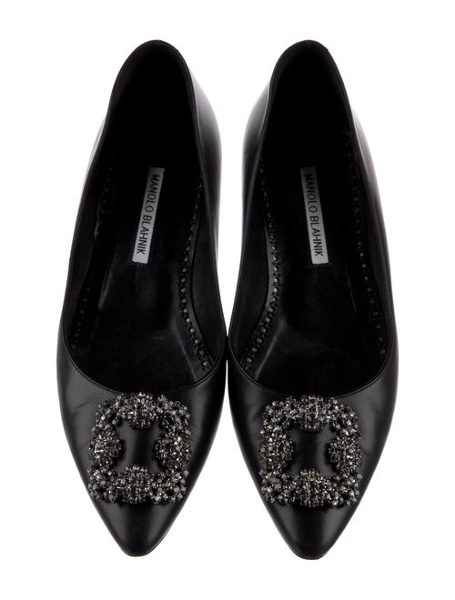 Manolo Blahnik Leather Crystal Embellishments Flats