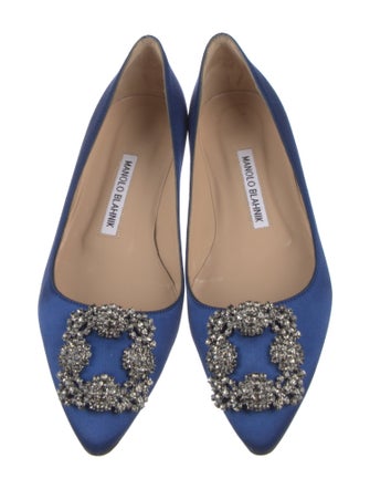 Manolo Blahnik Satin Crystal Embellishments Flats