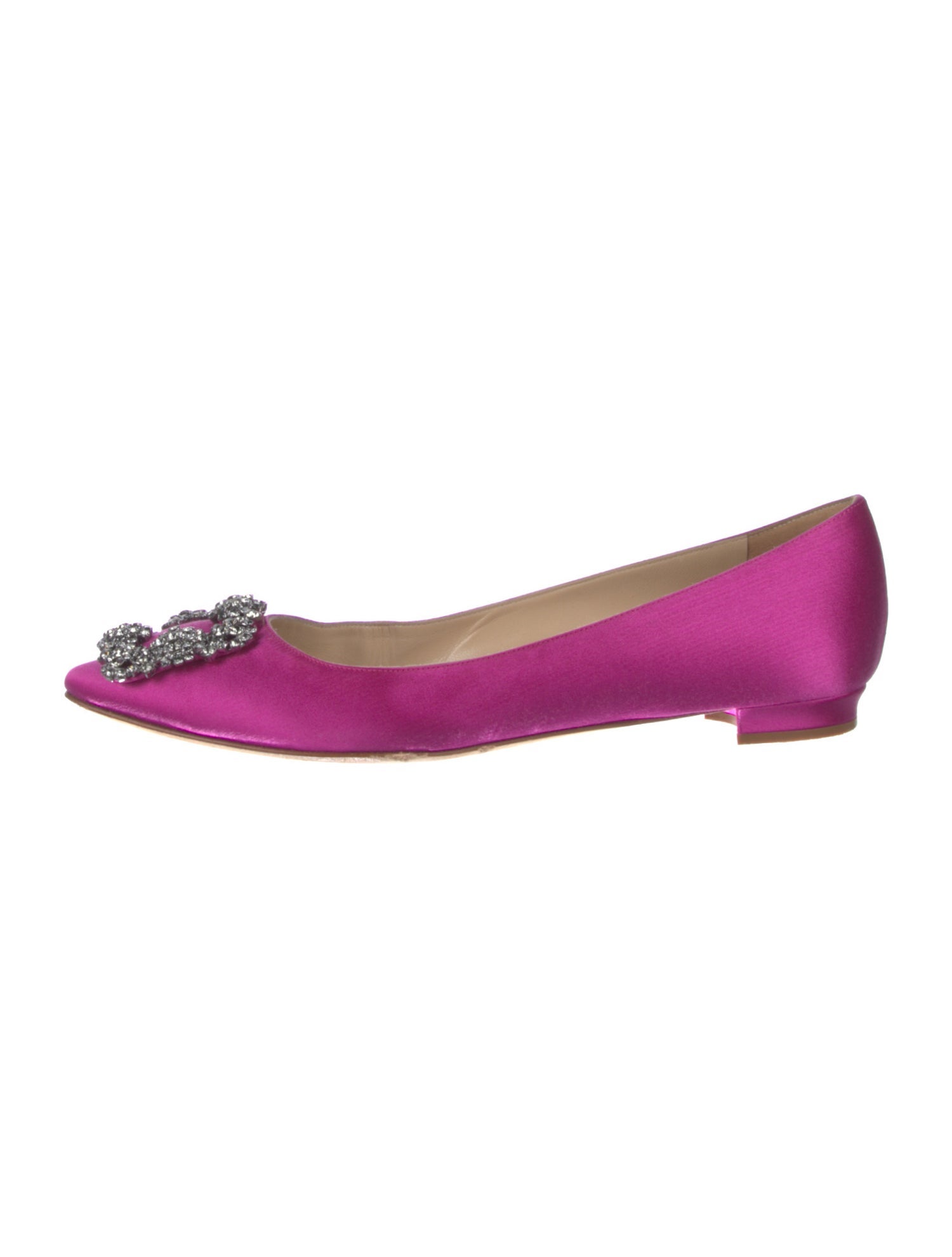 Manolo Blahnik Satin Crystal Embellishments Ballet Flats