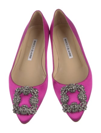 Manolo Blahnik Satin Crystal Embellishments Ballet Flats