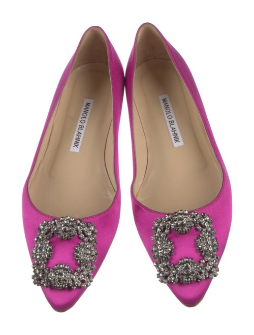Manolo Blahnik Satin Crystal Embellishments Ballet Flats
