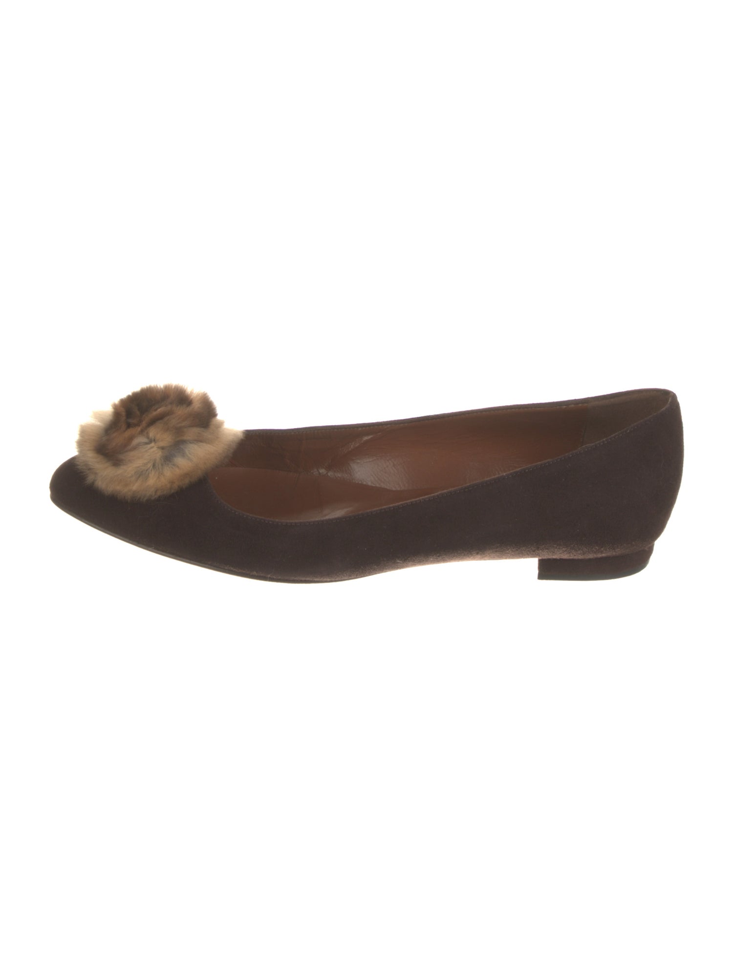 Manolo Blahnik Suede Fur Trim Flats