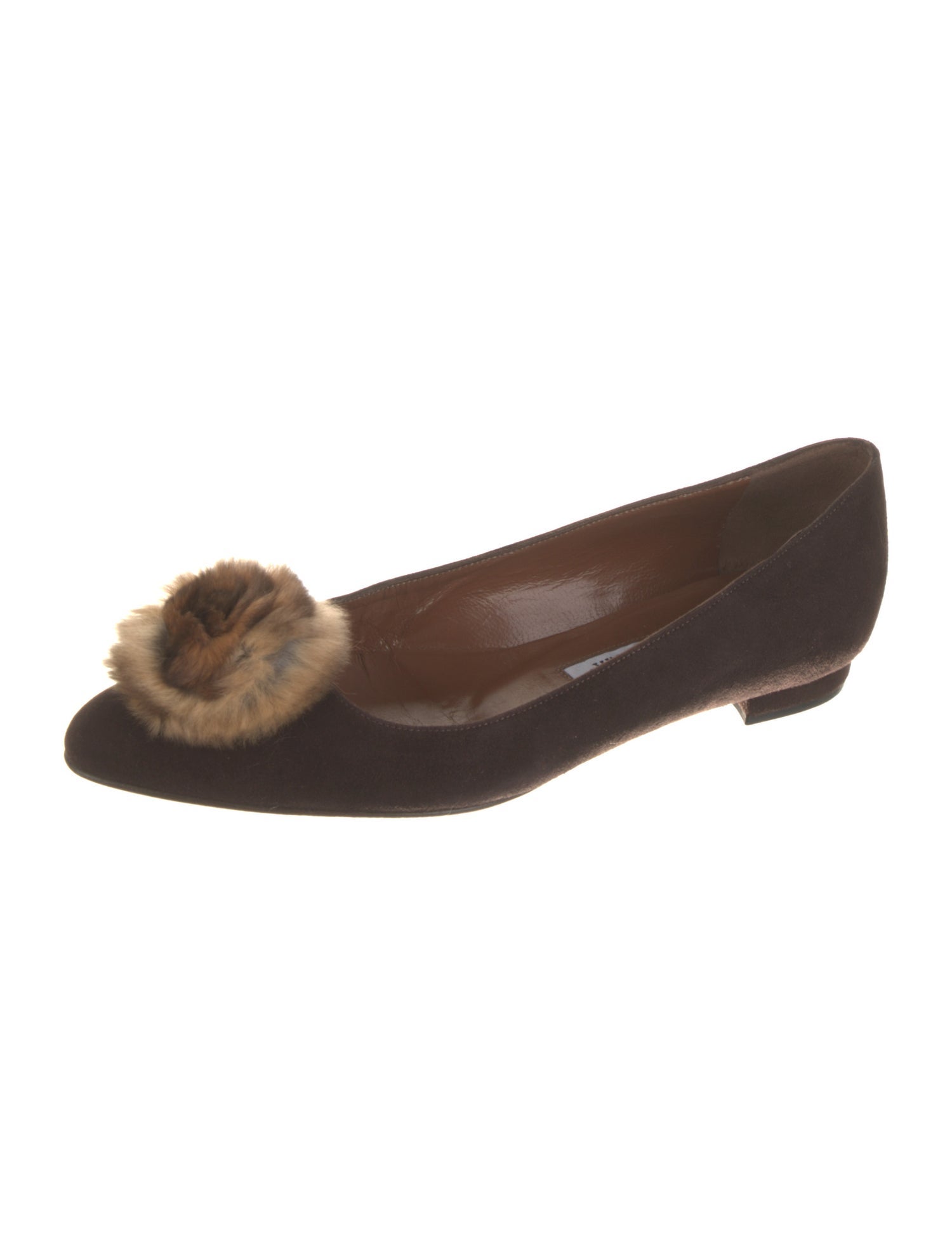 Manolo Blahnik Suede Fur Trim Flats