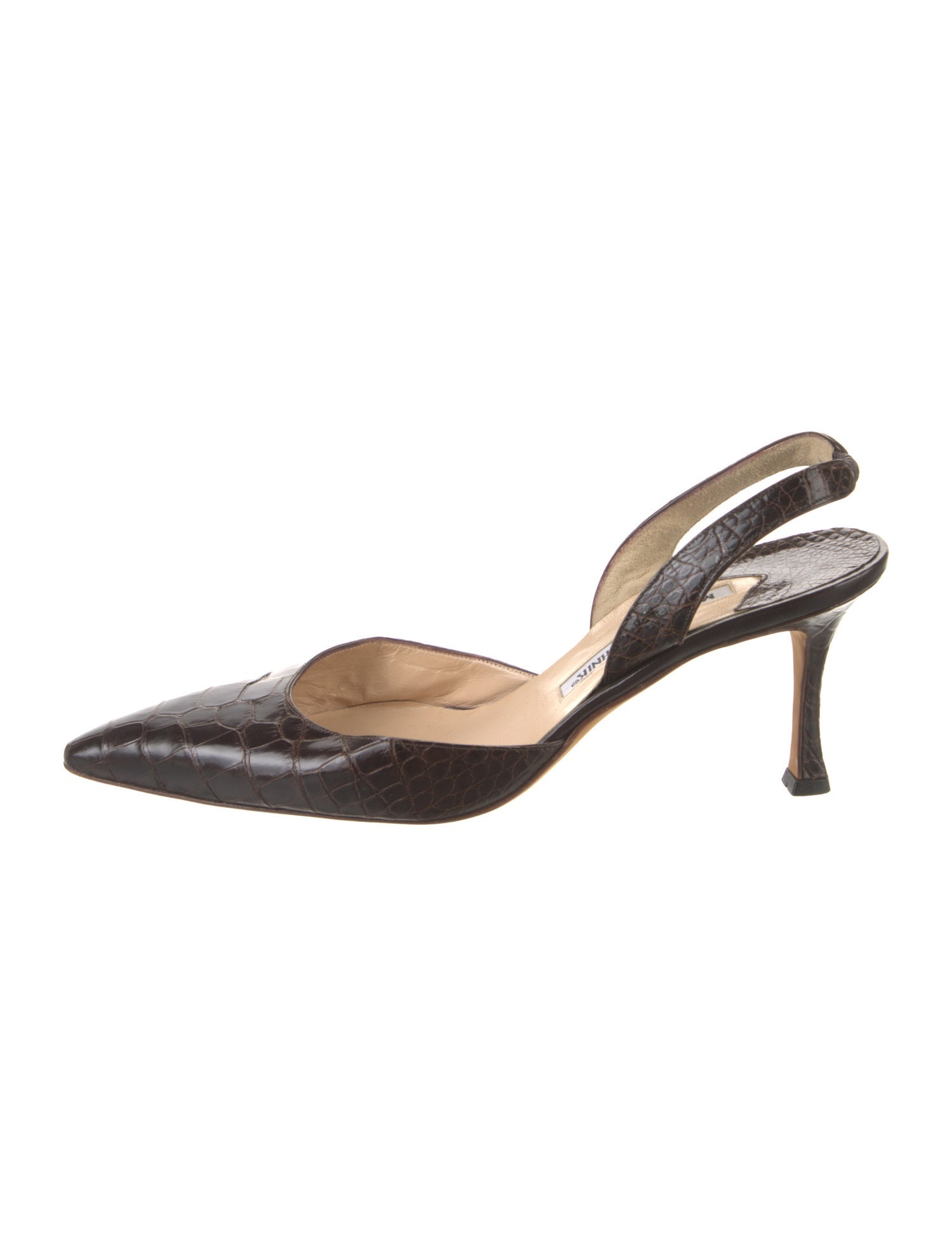 Manolo Blahnik Embossed Leather Animal Print Slingback Pumps