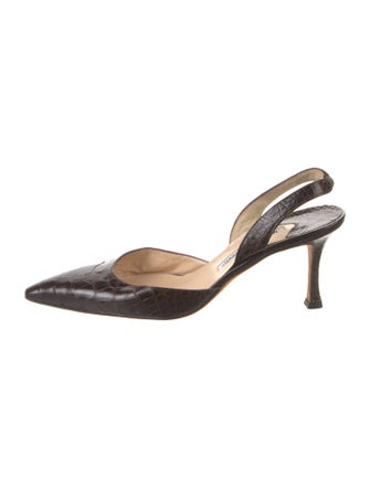 Manolo Blahnik Embossed Leather Animal Print Slingback Pumps