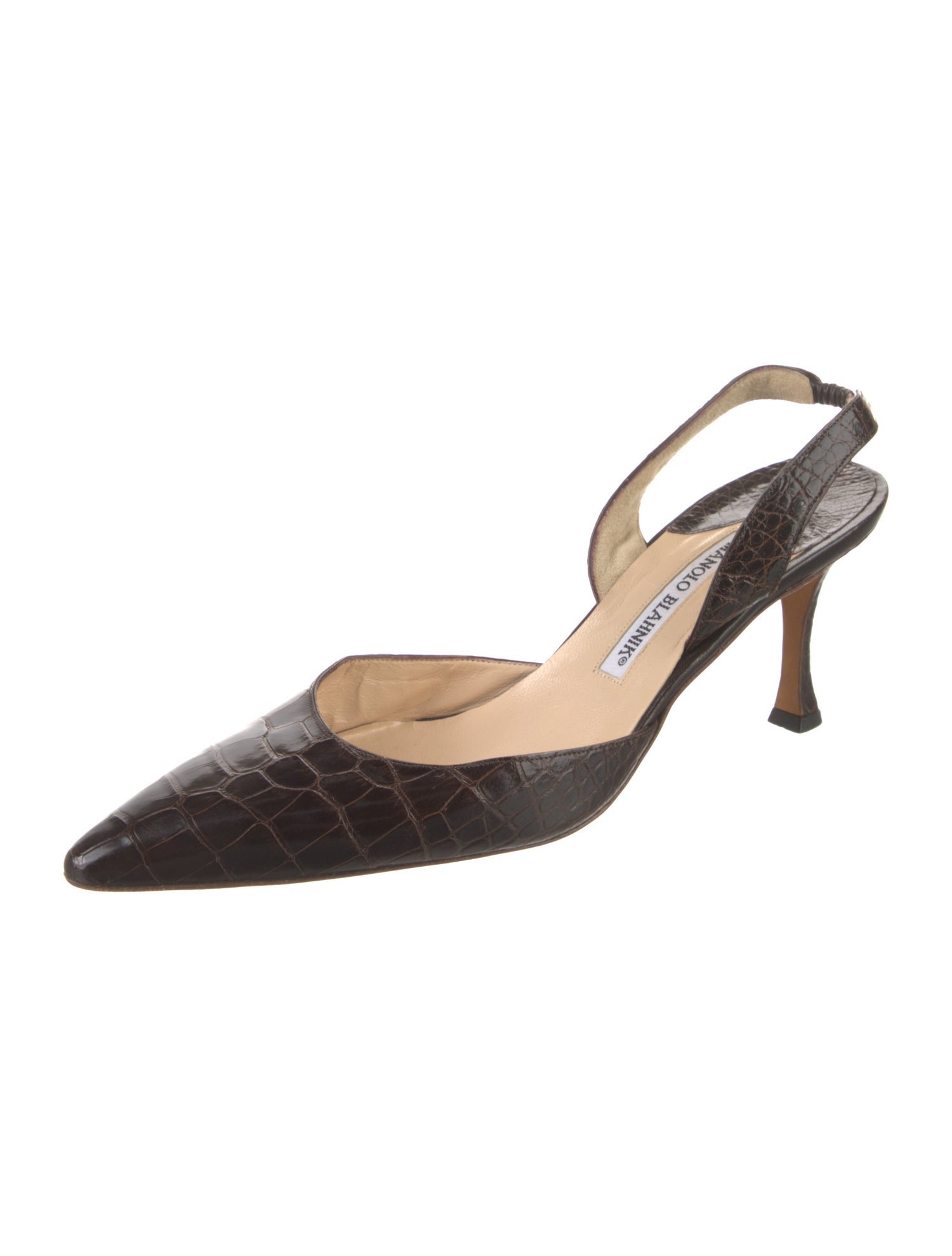 Manolo Blahnik Embossed Leather Animal Print Slingback Pumps