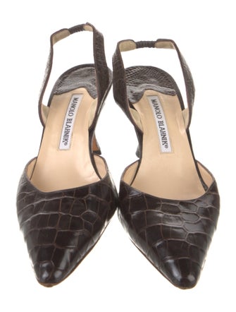 Manolo Blahnik Embossed Leather Animal Print Slingback Pumps