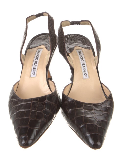 Manolo Blahnik Embossed Leather Animal Print Slingback Pumps