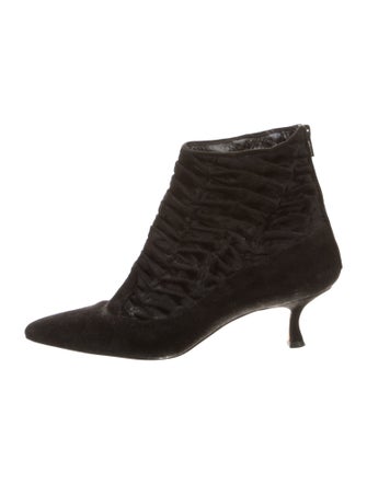 Manolo Blahnik Suede Fur Trim Lace-Up Boots