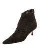 Manolo Blahnik Suede Fur Trim Lace-Up Boots